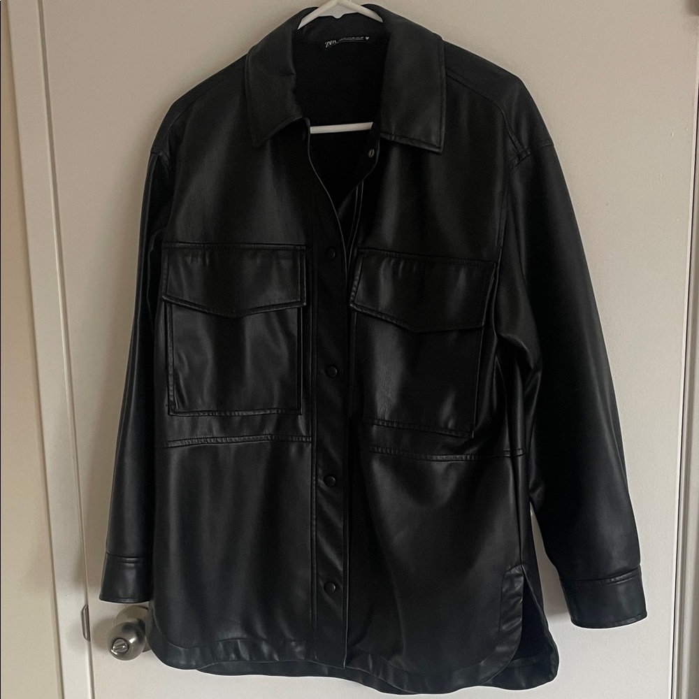 Zara Black Leather-Style Shacket